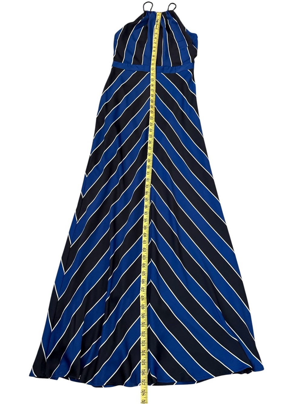Guess Y2K Halter Maxi Dress Blue Black Chevron Lace Up Back Size 6 - Picture 11 of 13